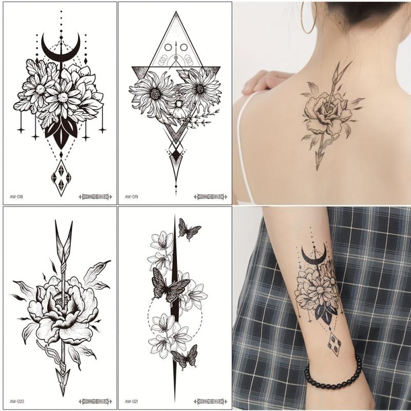 Waterproof Flower Tattoo Stickers for Women - 8 Sheets