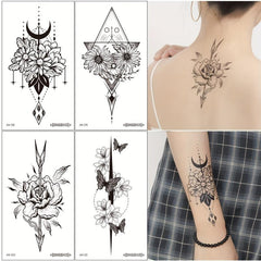 Waterproof Flower Tattoo Stickers for Women - 8 Sheets