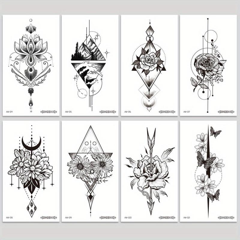 Waterproof Flower Tattoo Stickers for Women - 8 Sheets