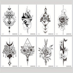 Waterproof Flower Tattoo Stickers for Women - 8 Sheets