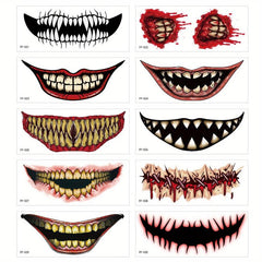 10 Pcs Halloween Scary Mouth Tattoo Stickers - Prank Makeup Temporary Tattoo