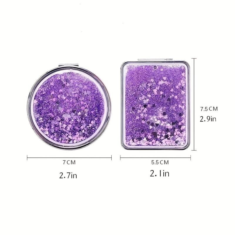 Glitter Compact Makeup Mirror Double Sided Portable Hand Mirror