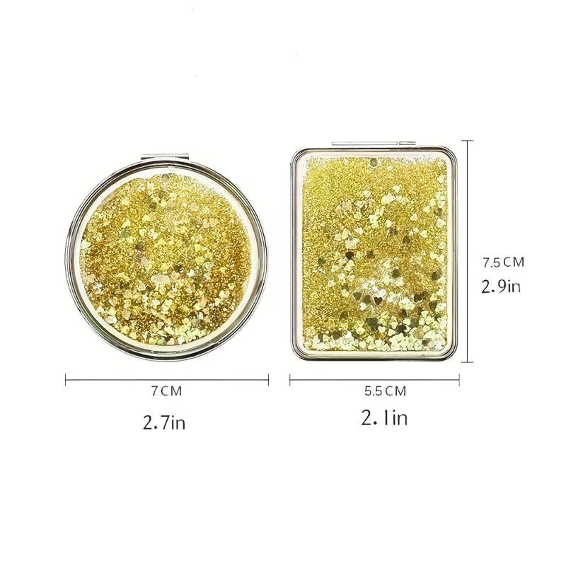 Glitter Compact Makeup Mirror Double Sided Portable Hand Mirror