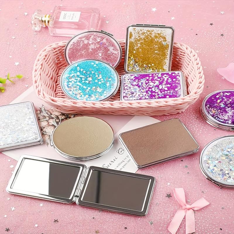 Glitter Compact Makeup Mirror Double Sided Portable Hand Mirror