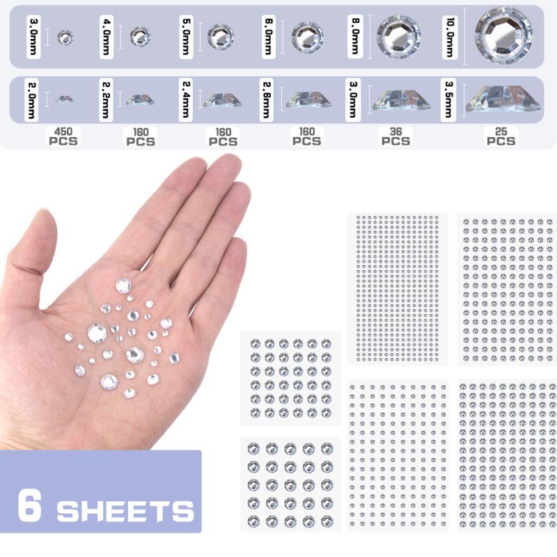 6pcs Self Adhesive Pearl & Rhinestone Stickers Set for DIY Crafts