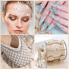 6pcs Self Adhesive Pearl & Rhinestone Stickers Set for DIY Crafts
