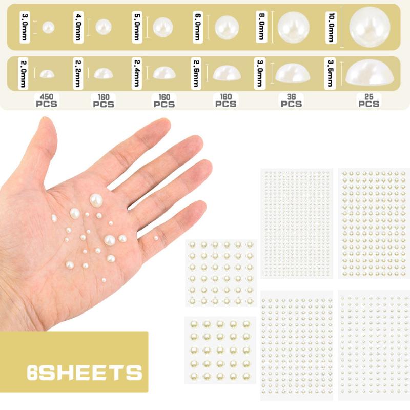 6pcs Self Adhesive Pearl & Rhinestone Stickers Set for DIY Crafts