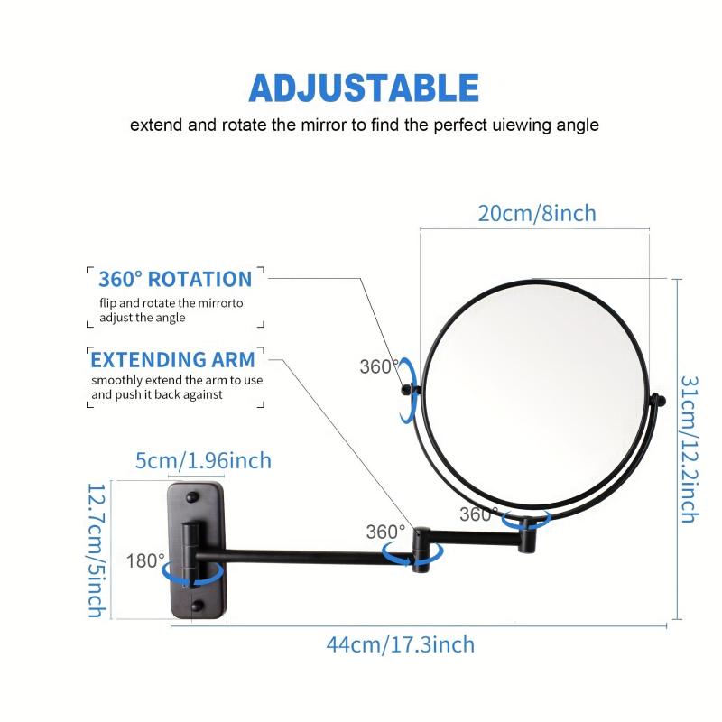 10X Magnification Wall Mounted Makeup Mirror 360 Swivel Extendable Arm