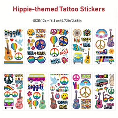 10 Sheets Waterproof Hippie Guitar Flower Tattoo Stick for Parties