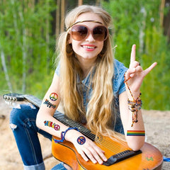 10 Sheets Waterproof Hippie Guitar Flower Tattoo Stick for Parties
