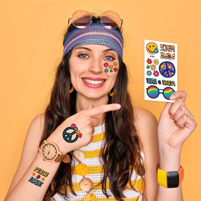 10 Sheets Waterproof Hippie Guitar Flower Tattoo Stick for Parties
