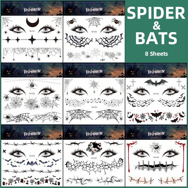 Halloween Spider Face Tattoos Bats Spider Web Waterproof Stickers
