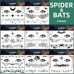 Halloween Spider Face Tattoos Bats Spider Web Waterproof Stickers