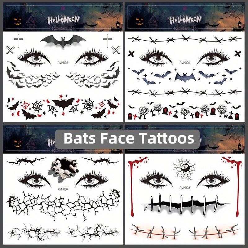 Halloween Spider Face Tattoos Bats Spider Web Waterproof Stickers