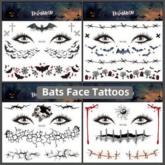 Halloween Spider Face Tattoos Bats Spider Web Waterproof Stickers