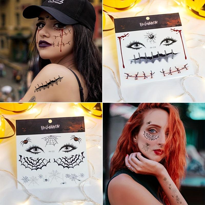 Halloween Spider Face Tattoos Bats Spider Web Waterproof Stickers