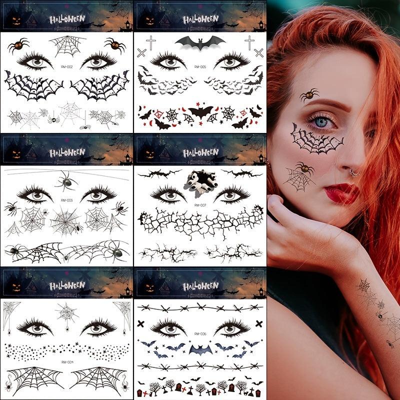 Halloween Spider Face Tattoos Bats Spider Web Waterproof Stickers