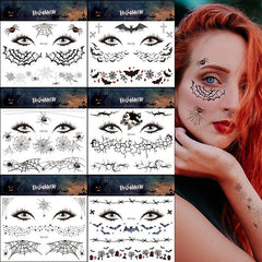 Halloween Spider Face Tattoos Bats Spider Web Waterproof Stickers