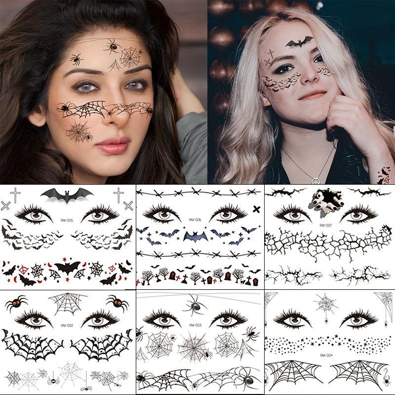 Halloween Spider Face Tattoos Bats Spider Web Waterproof Stickers