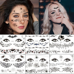 Halloween Spider Face Tattoos Bats Spider Web Waterproof Stickers