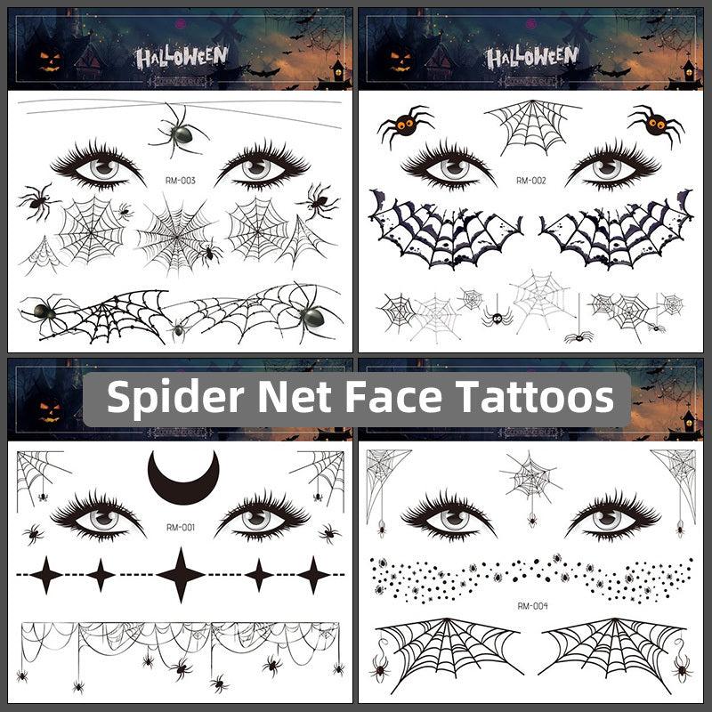 Halloween Spider Face Tattoos Bats Spider Web Waterproof Stickers