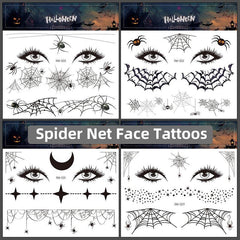 Halloween Spider Face Tattoos Bats Spider Web Waterproof Stickers