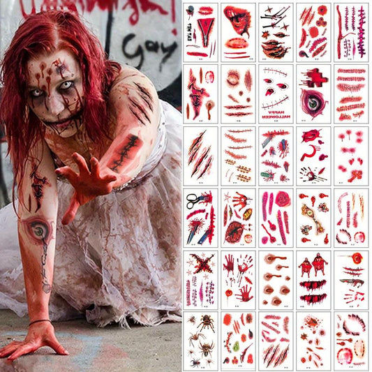 Halloween Horror Tattoo Stickers 30 Pieces Waterproof Realistic Stickers