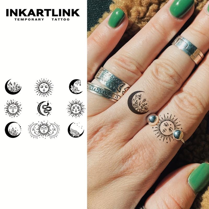 9 Sun And Moon Temporary Tattoo Stickers Lasting 1 2 Weeks Herbal Juice Tattoo
