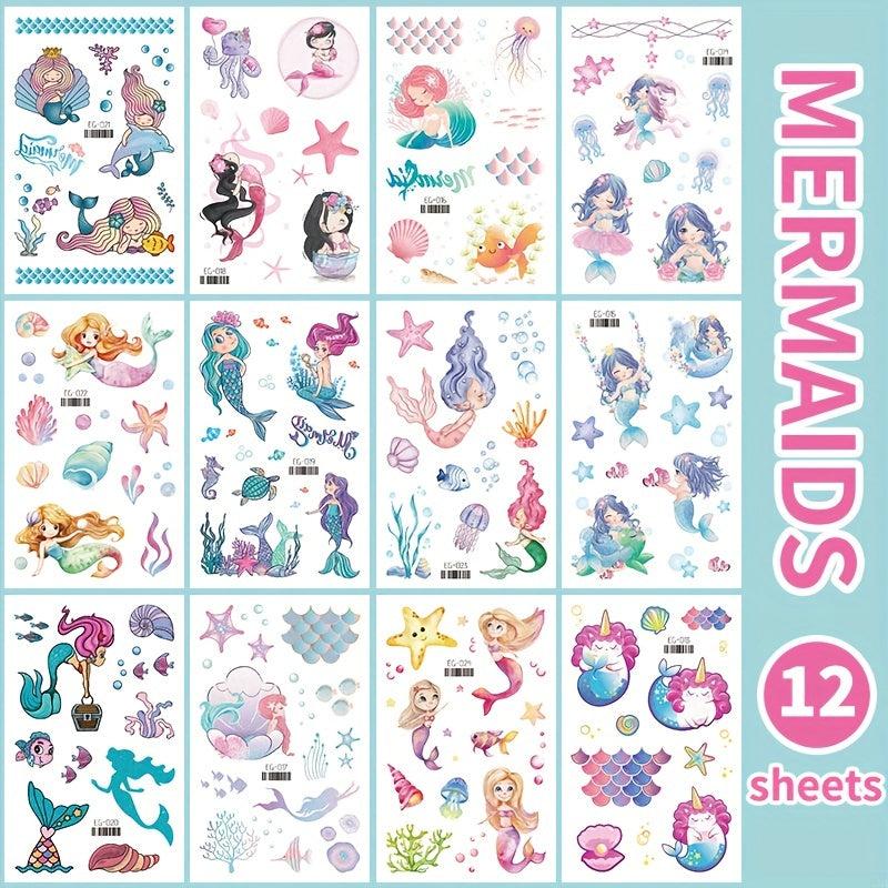 Fun Glitter Tattoo Sticker Cartoon Unicorn Mermaid Dinosaur Butterfly Princess