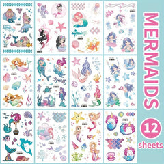 Fun Glitter Tattoo Sticker Cartoon Unicorn Mermaid Dinosaur Butterfly Princess