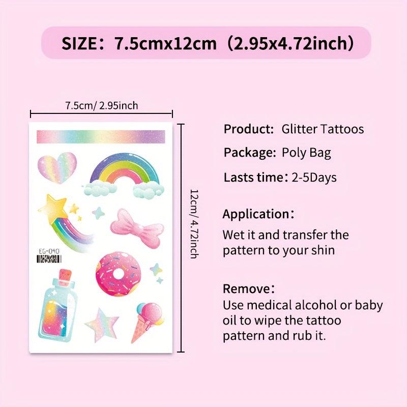 Fun Glitter Tattoo Sticker Cartoon Unicorn Mermaid Dinosaur Butterfly Princess