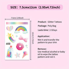 Fun Glitter Tattoo Sticker Cartoon Unicorn Mermaid Dinosaur Butterfly Princess