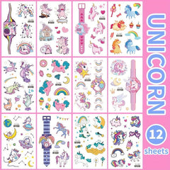 Fun Glitter Tattoo Sticker Cartoon Unicorn Mermaid Dinosaur Butterfly Princess