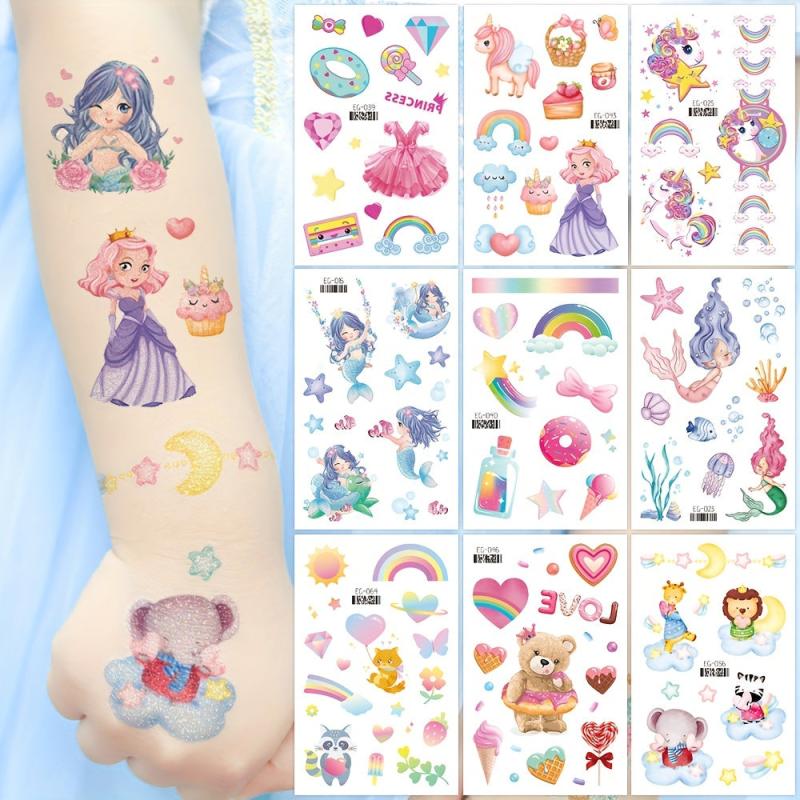 Fun Glitter Tattoo Sticker Cartoon Unicorn Mermaid Dinosaur Butterfly Princess
