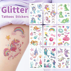 Fun Glitter Tattoo Sticker Cartoon Unicorn Mermaid Dinosaur Butterfly Princess