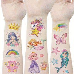 Fun Glitter Tattoo Sticker Cartoon Unicorn Mermaid Dinosaur Butterfly Princess