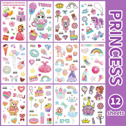 Fun Glitter Tattoo Sticker Cartoon Unicorn Mermaid Dinosaur Butterfly Princess