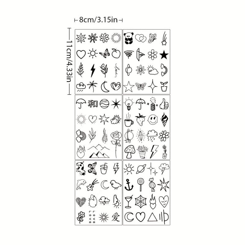 6 Sheets Small Tattoo Stickers Finger Wrist Collection Sweet Daily Body Art