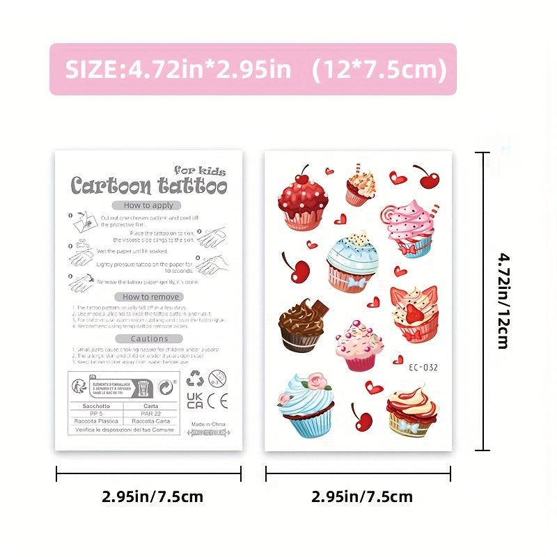 Sweet Desserts Temporary Tattoos Stickers for Kids - 12 Sheets