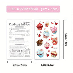 Sweet Desserts Temporary Tattoos Stickers for Kids - 12 Sheets