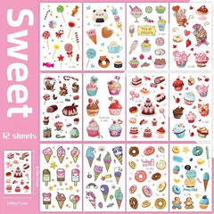 Sweet Desserts Temporary Tattoos Stickers for Kids - 12 Sheets