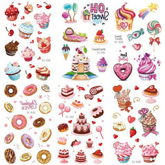 Sweet Desserts Temporary Tattoos Stickers for Kids - 12 Sheets