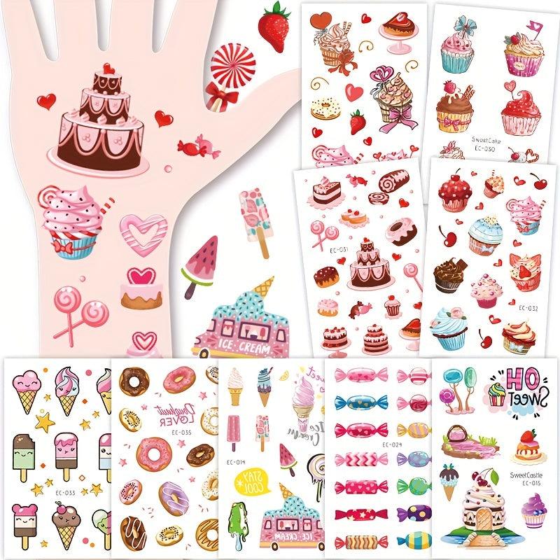 Sweet Desserts Temporary Tattoos Stickers for Kids - 12 Sheets