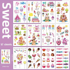 Sweet Desserts Temporary Tattoos Stickers for Kids - 12 Sheets