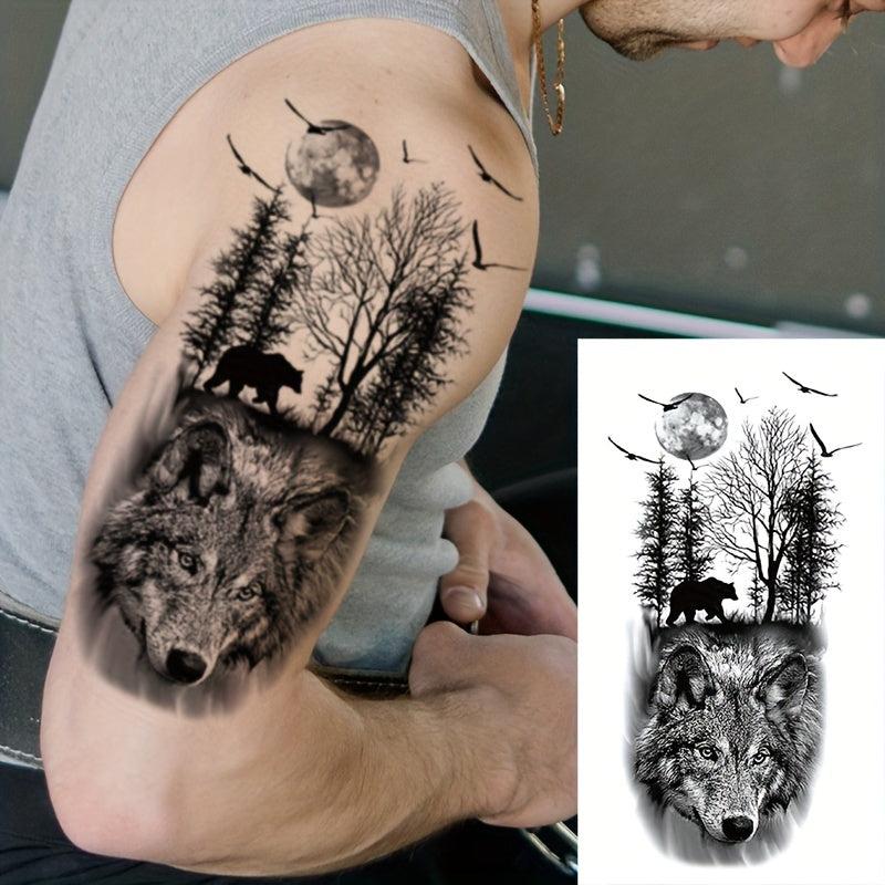 8 Pcs Wolf Head Temporary Tattoo Stickers, Body Art Large Half Arm Sleeve