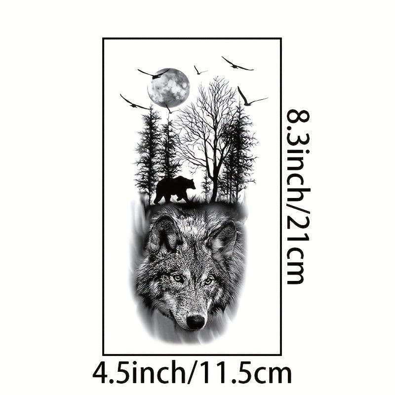 8 Pcs Wolf Head Temporary Tattoo Stickers, Body Art Large Half Arm Sleeve