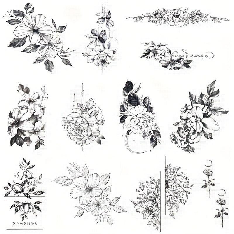 12pcs Waterproof Flower Tattoo Stickers for Women
