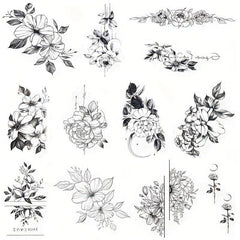12pcs Waterproof Flower Tattoo Stickers for Women