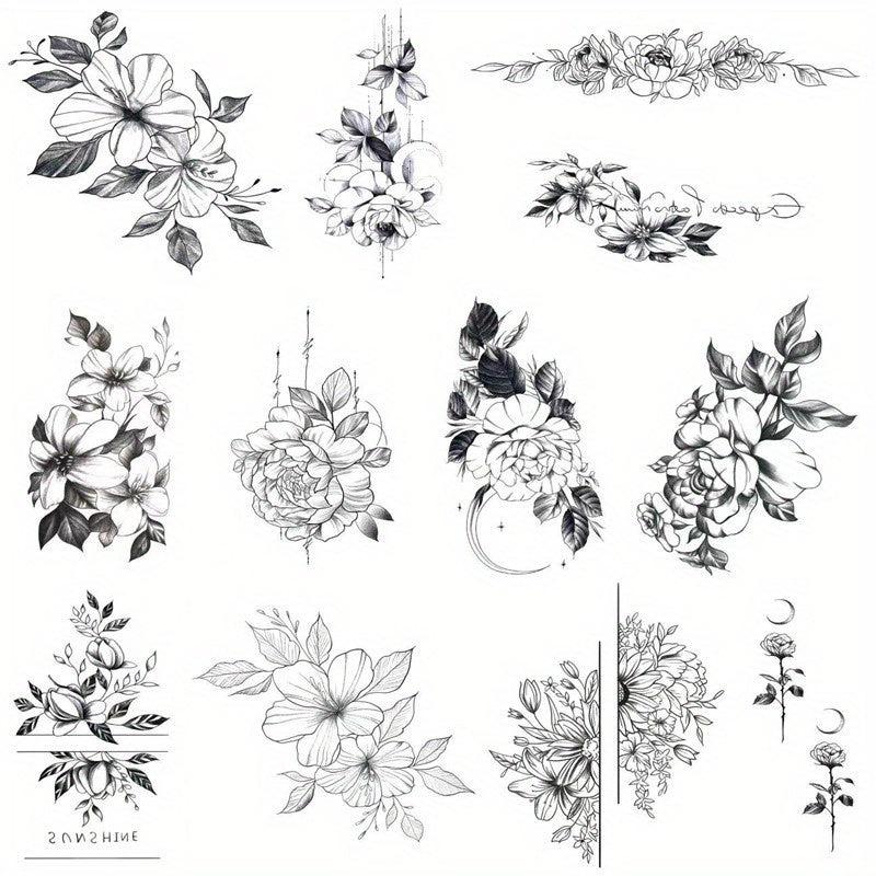 12pcs Waterproof Flower Tattoo Stickers for Women
