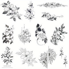 12pcs Waterproof Flower Tattoo Stickers for Women